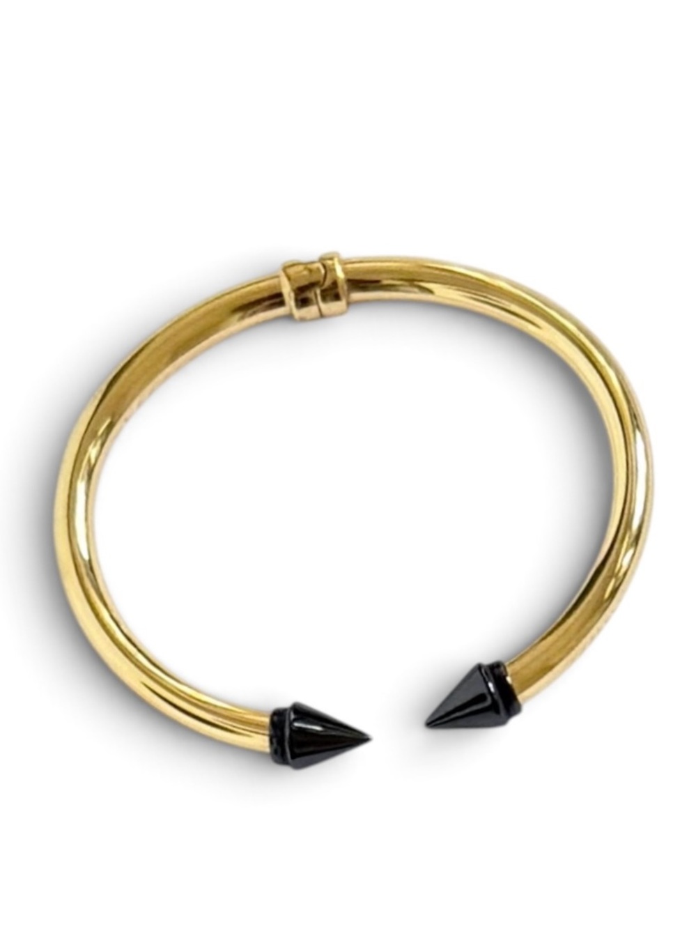 Lisa Robertson Italian 18K Gold over Bronze Black Onyx Spike Hinge Cuff Bracelet